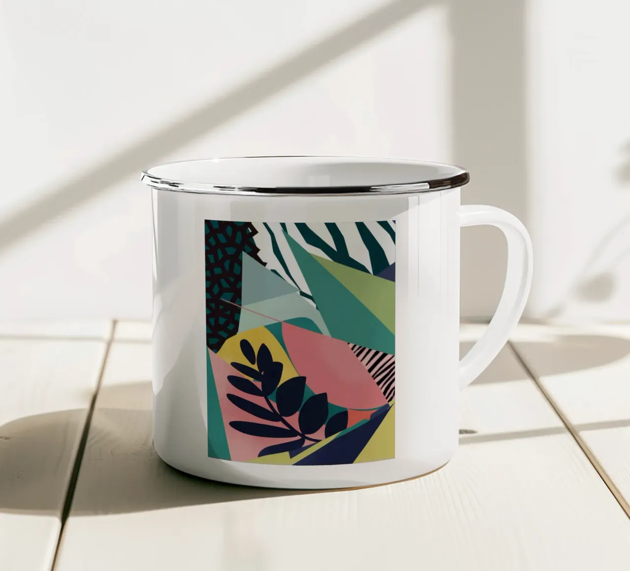 Fragmentiertes Dschungellicht Emaille Tasse von Line Fable