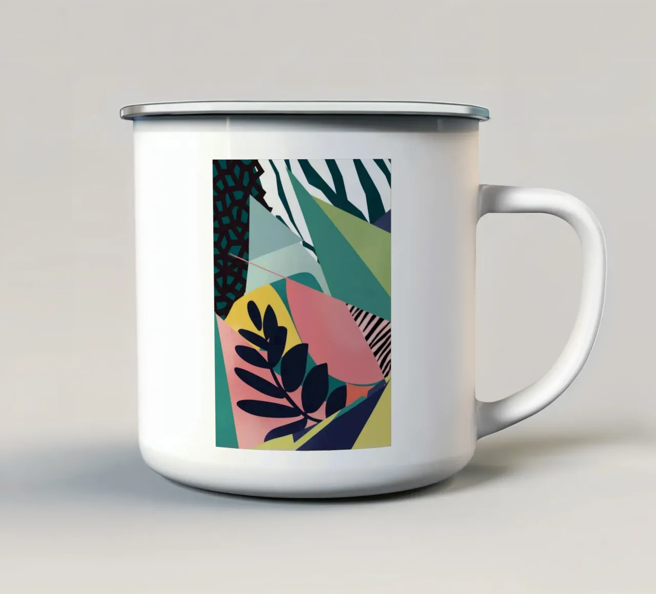 Fragmentiertes Dschungellicht Emaille Tasse von Line Fable