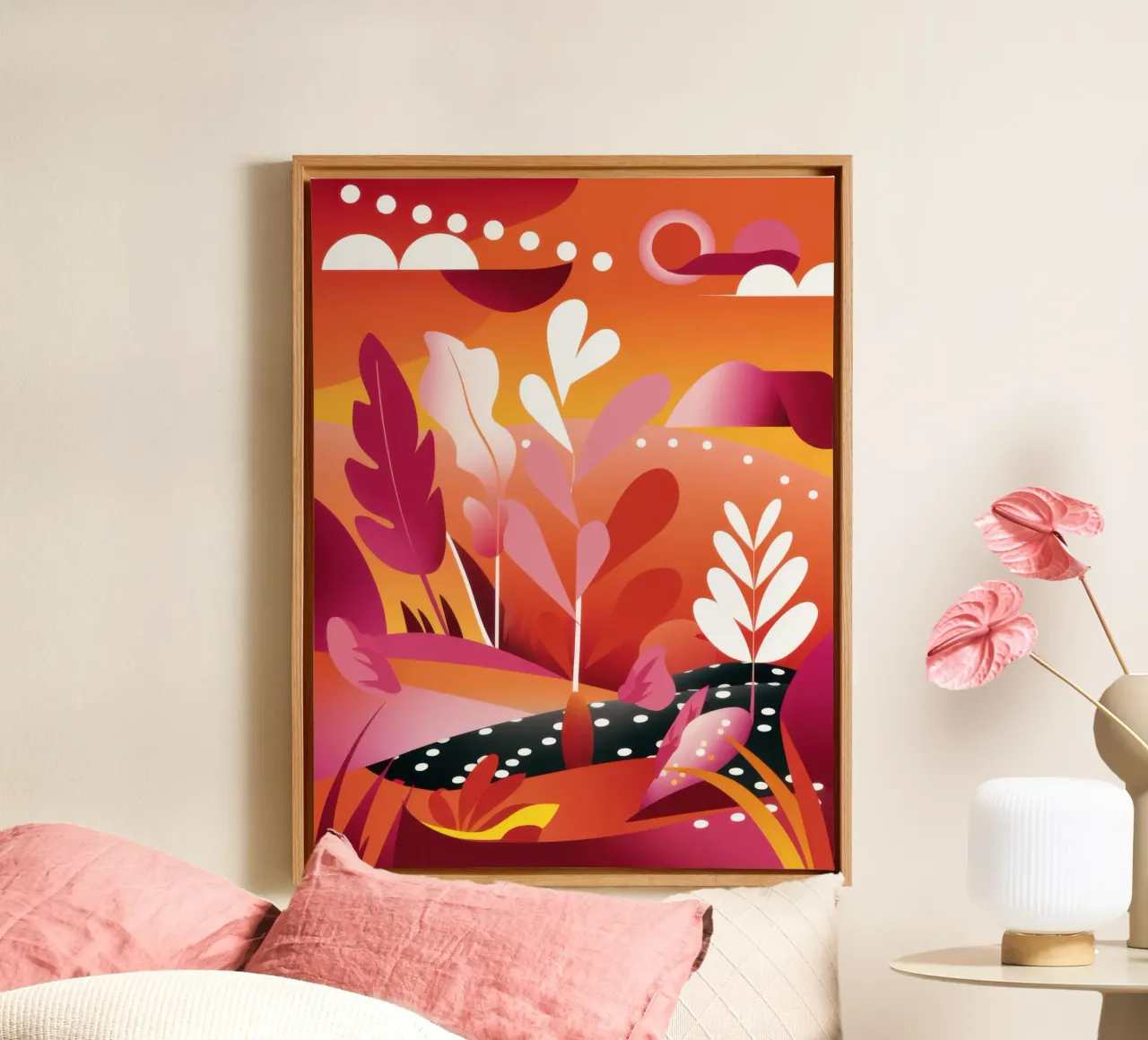 Paesaggio del sole cremisi tela con Cornice a cassetta da Lunar Valentina