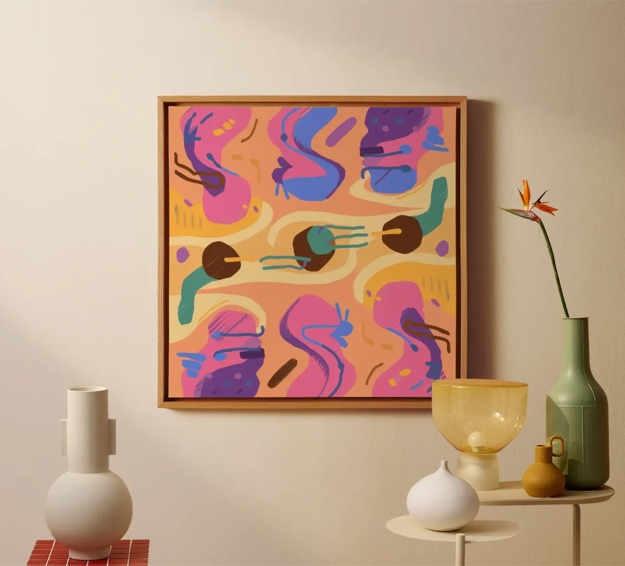 Speelse abstracte gezichten canvas met Baklijst van Line Fable