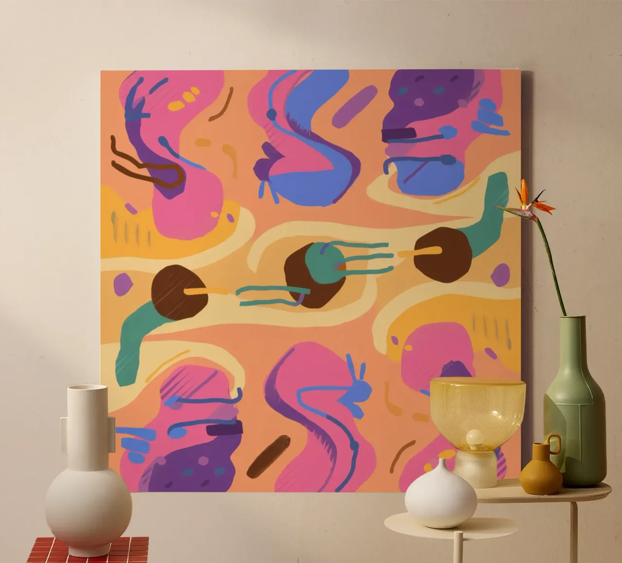 Speelse abstracte gezichten canvas met Baklijst van Line Fable