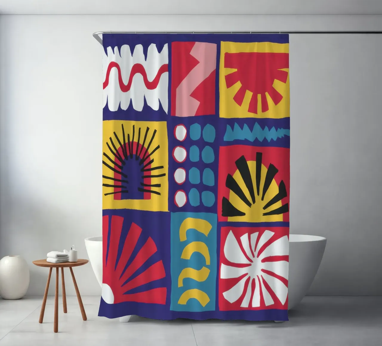 Folk Art Pattern Grid Duschvorhang von Line Fable
