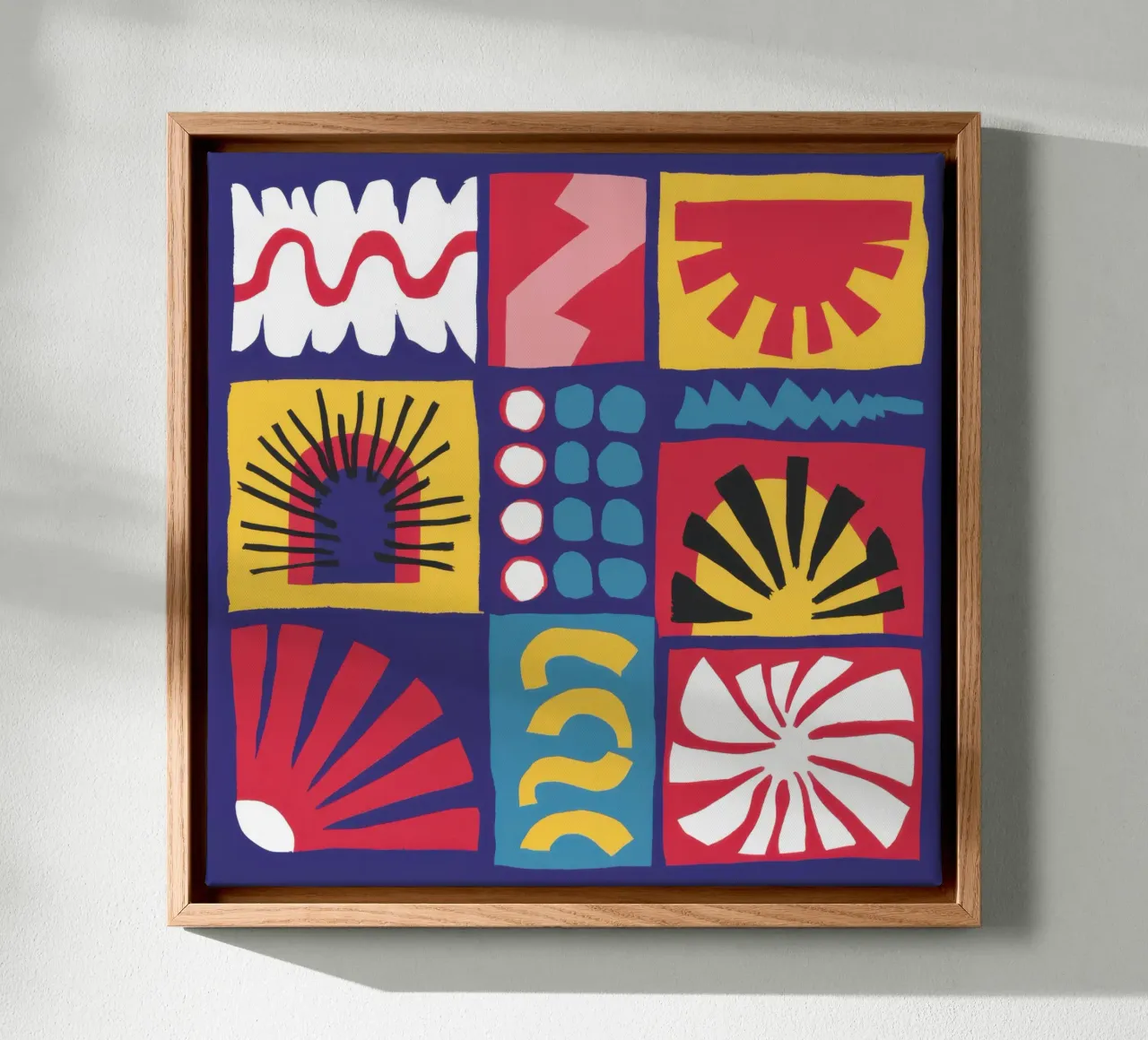 Folk Art Pattern Grid canvas with Floater frame by Line Fable