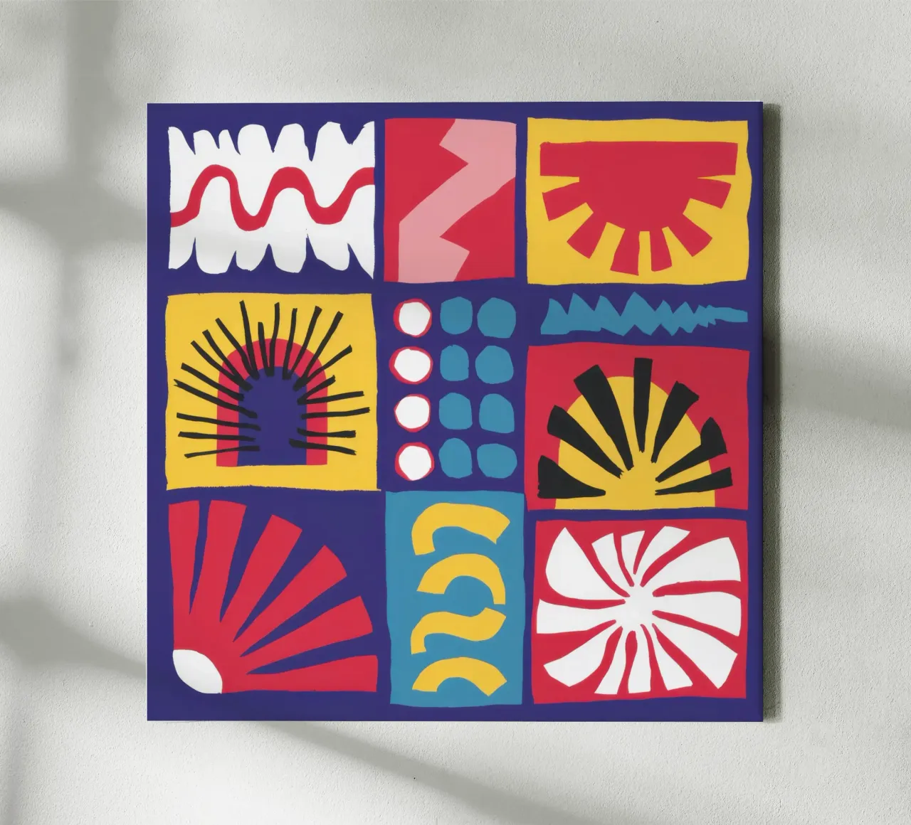Folk Art Pattern Grid canvas with Floater frame by Line Fable
