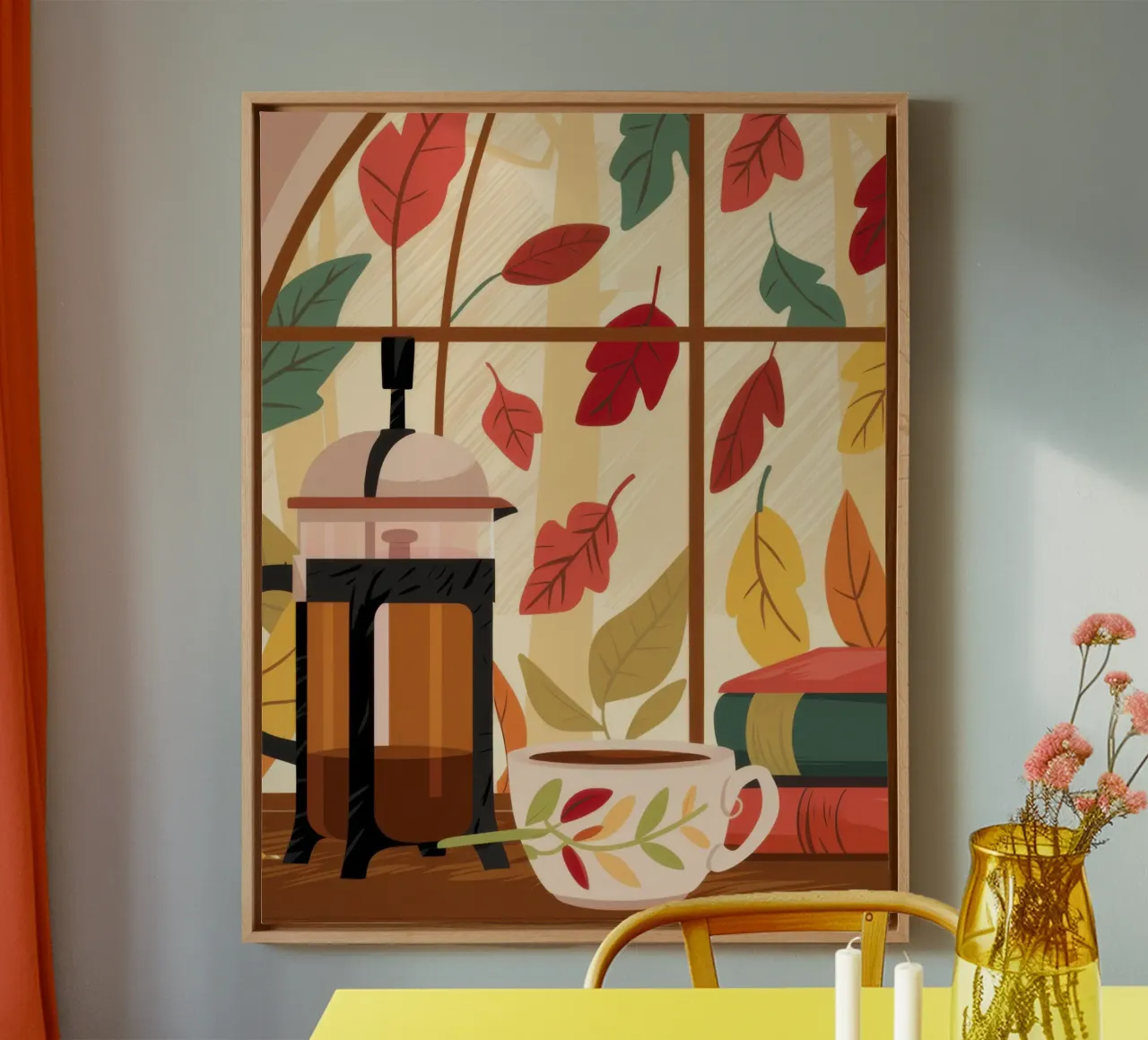 Curtained Window Stillness canvas with Floater frame by Lunar Valentina