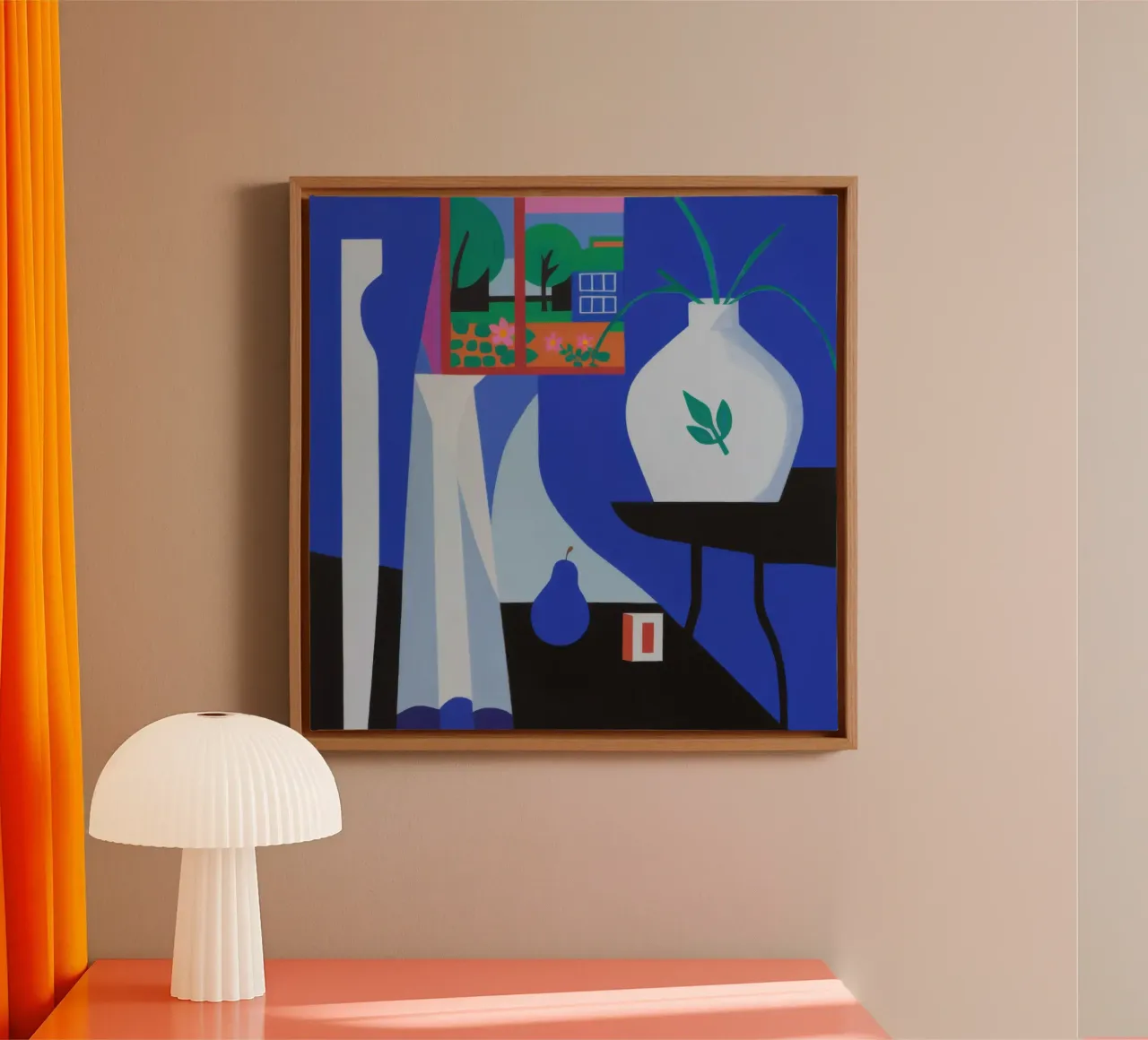 Blauw Stilleven Abstract canvas met Baklijst van Line Fable