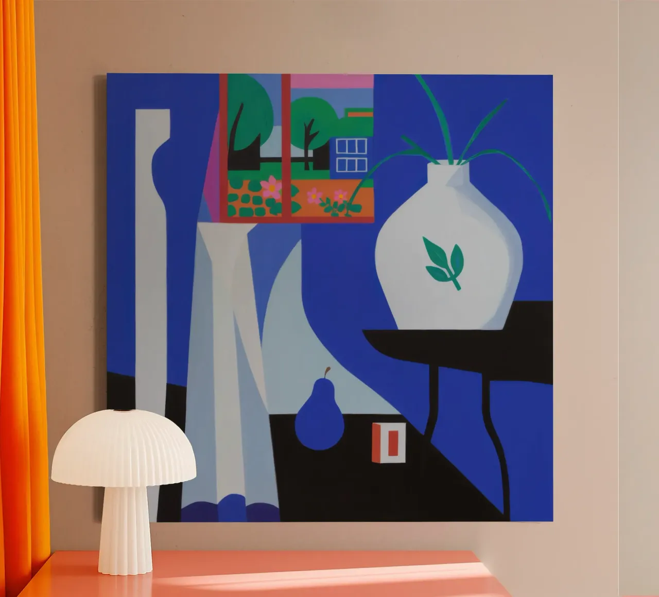 Blauw Stilleven Abstract canvas met Baklijst van Line Fable