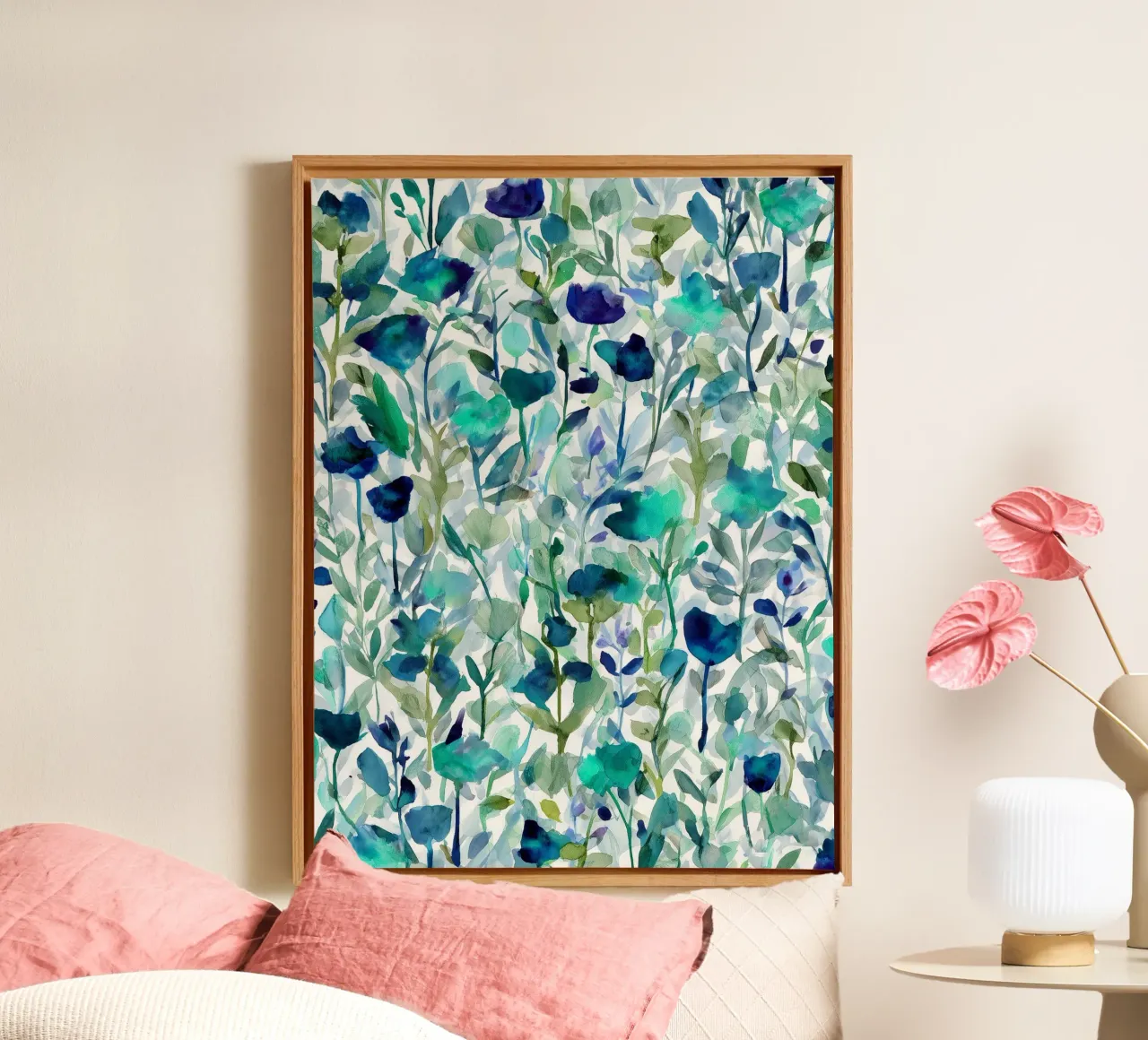 Saphir-Baldachin Leinwand mit Schattenfugenrahmen von Sophia Calder Studio