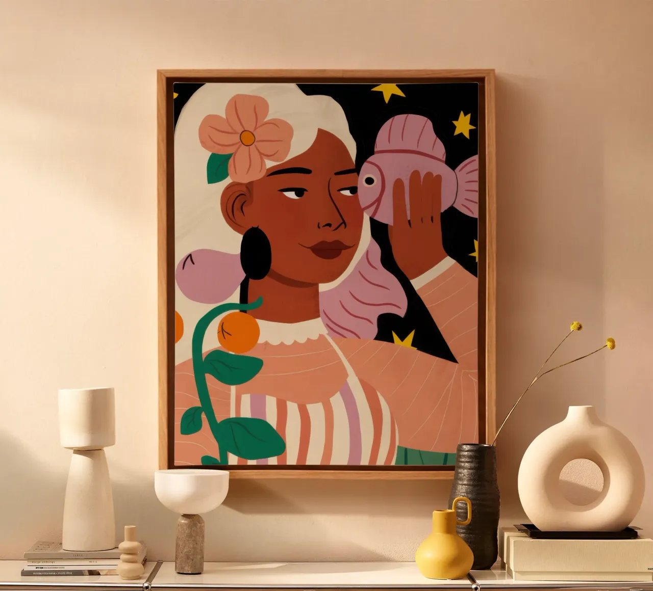 Hemelse Citrus Muse canvas met Baklijst van Lunar Valentina