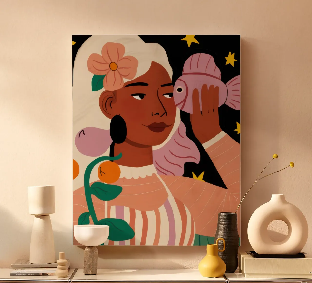 Hemelse Citrus Muse canvas met Baklijst van Lunar Valentina