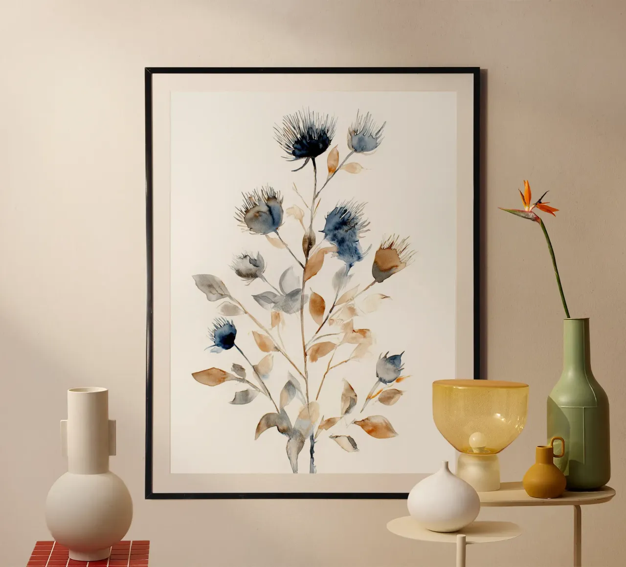 Cardo e fumo poster con telaio in plastica da Sophia Calder Studio