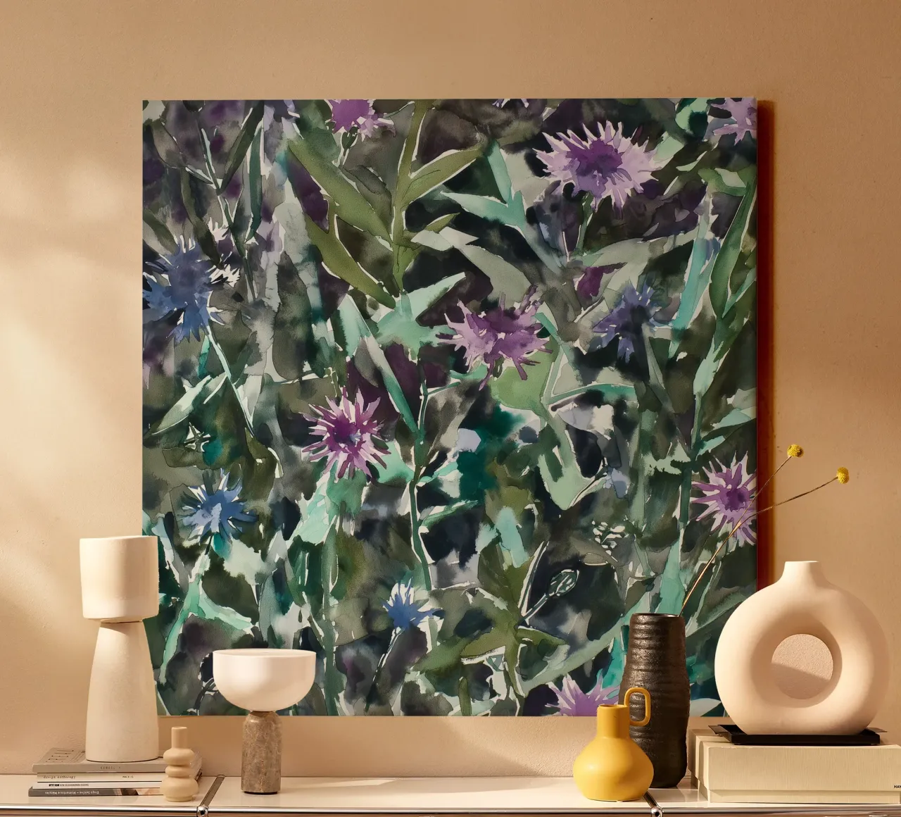 Thistle Shadow canvas with Floater frame by Sophia Calder Studio