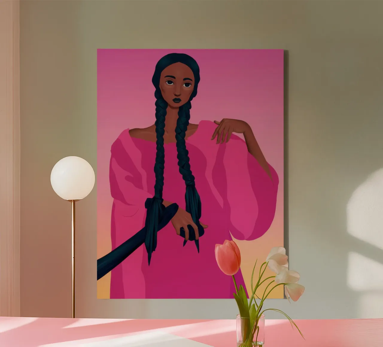 Magenta Mood Portrait canvas with Floater frame by Solar Paint