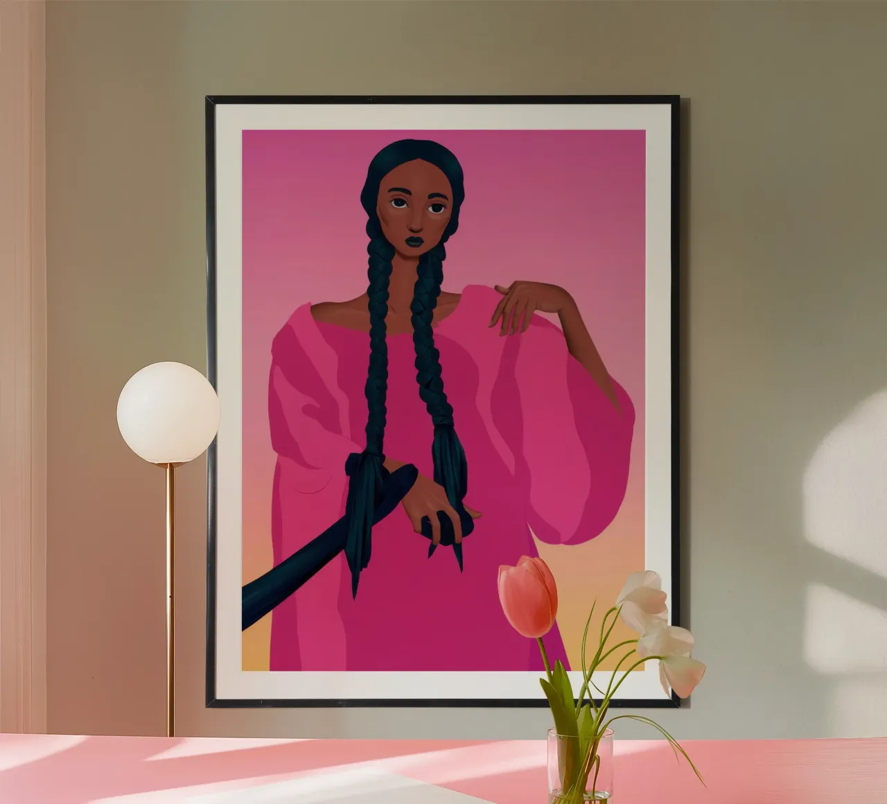 Ritratto Magenta Mood poster con telaio in alluminio da Solar Paint