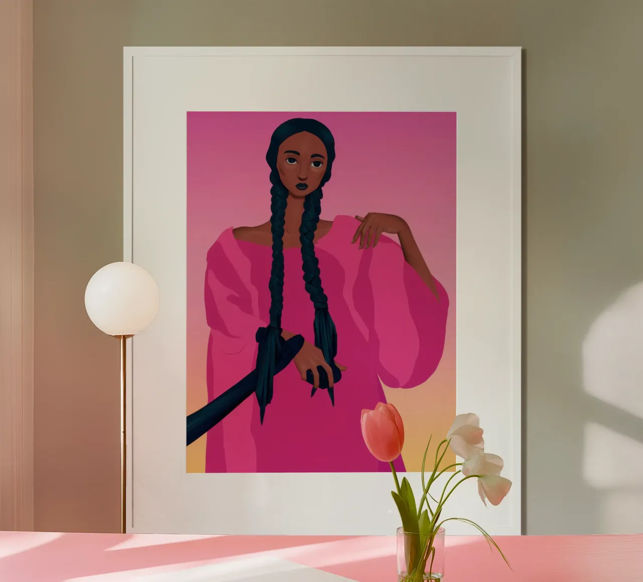 Ritratto Magenta Mood poster con telaio in alluminio da Solar Paint