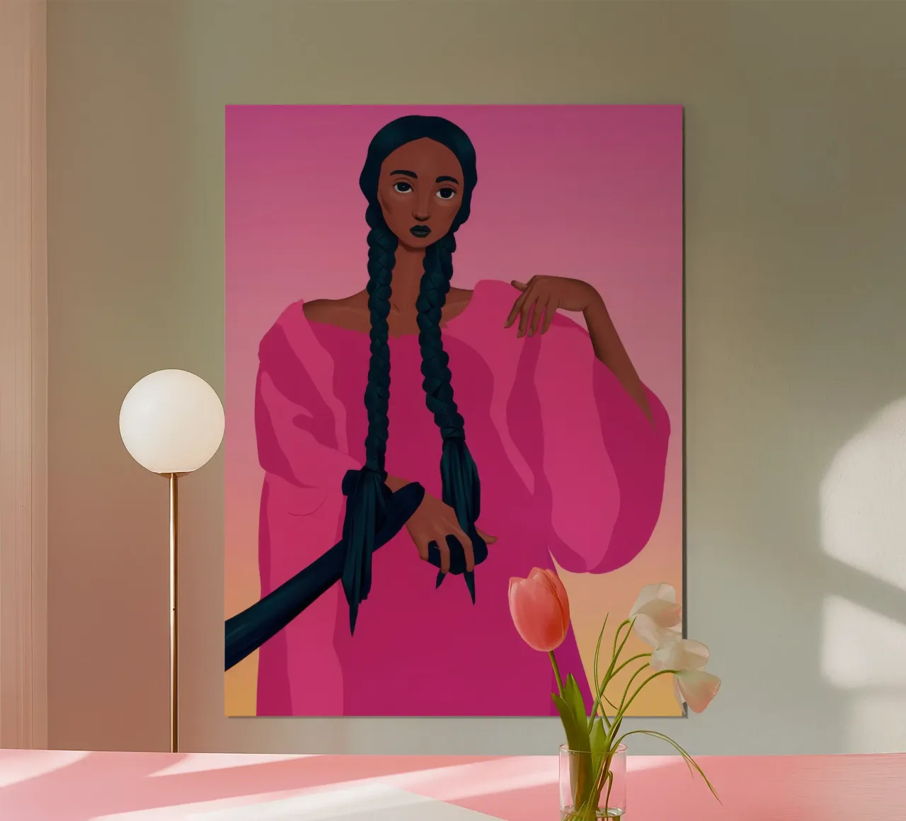 Ritratto Magenta Mood poster con telaio in alluminio da Solar Paint