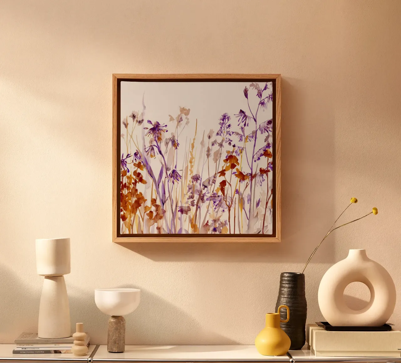 Wilde weide in sienna en violet canvas met Baklijst van Sophia Calder Studio