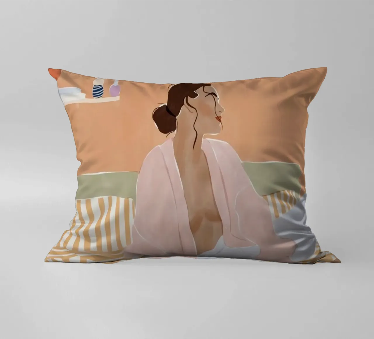 modello donna a righe cuscino da Abigail Ellis
