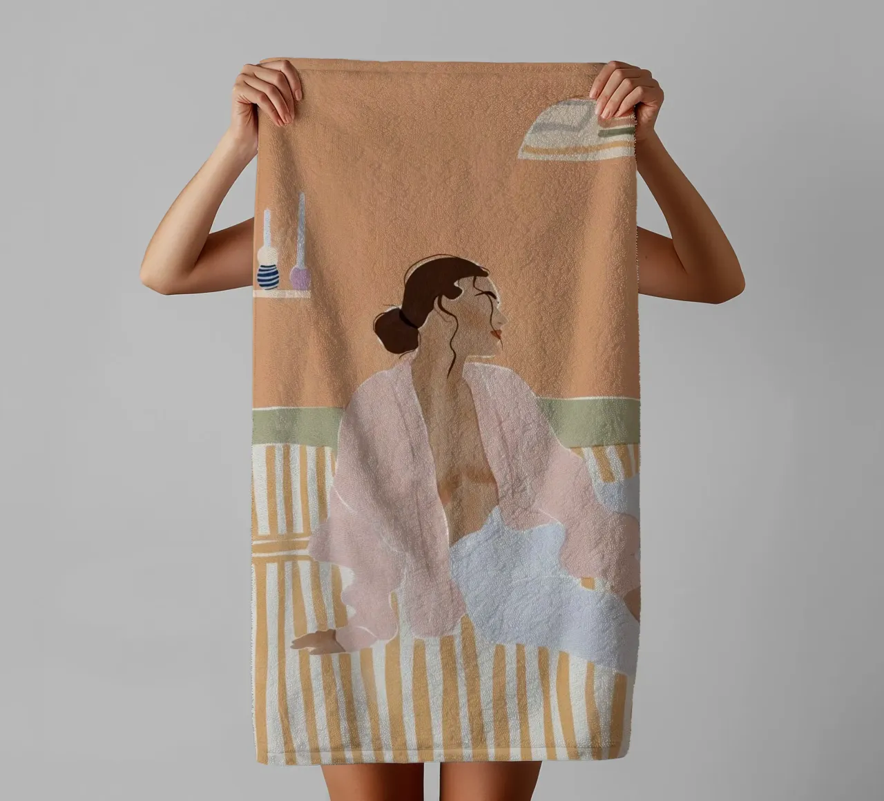 modello donna a righe asciugamano da bagno da Abigail Ellis
