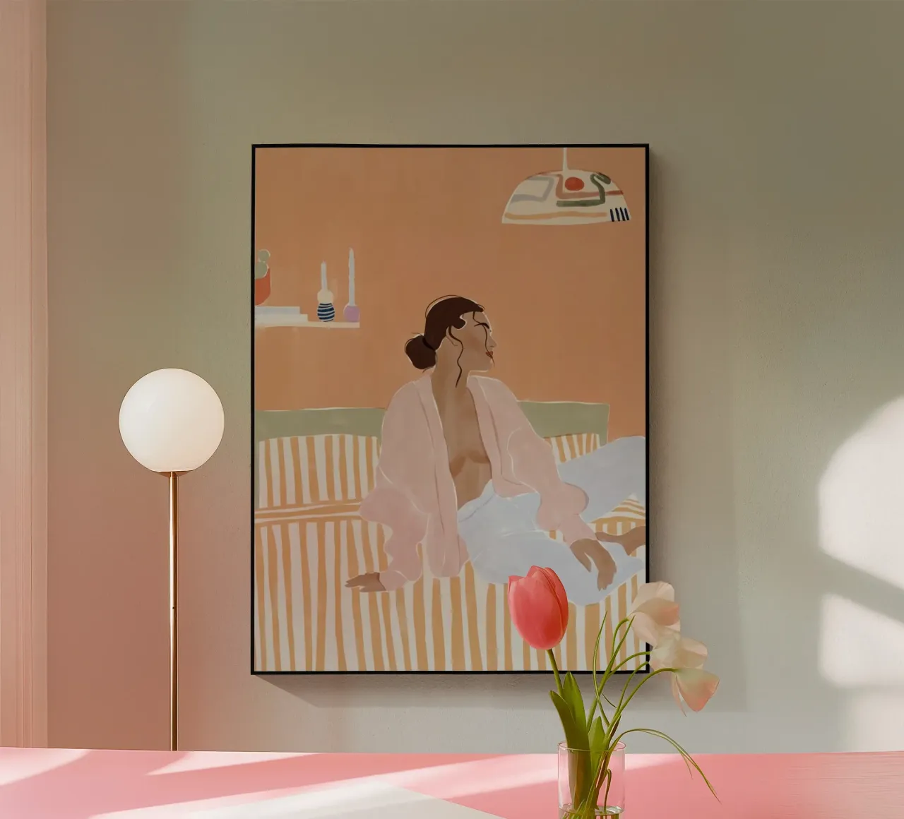 modello donna a righe plexiglass da Abigail Ellis