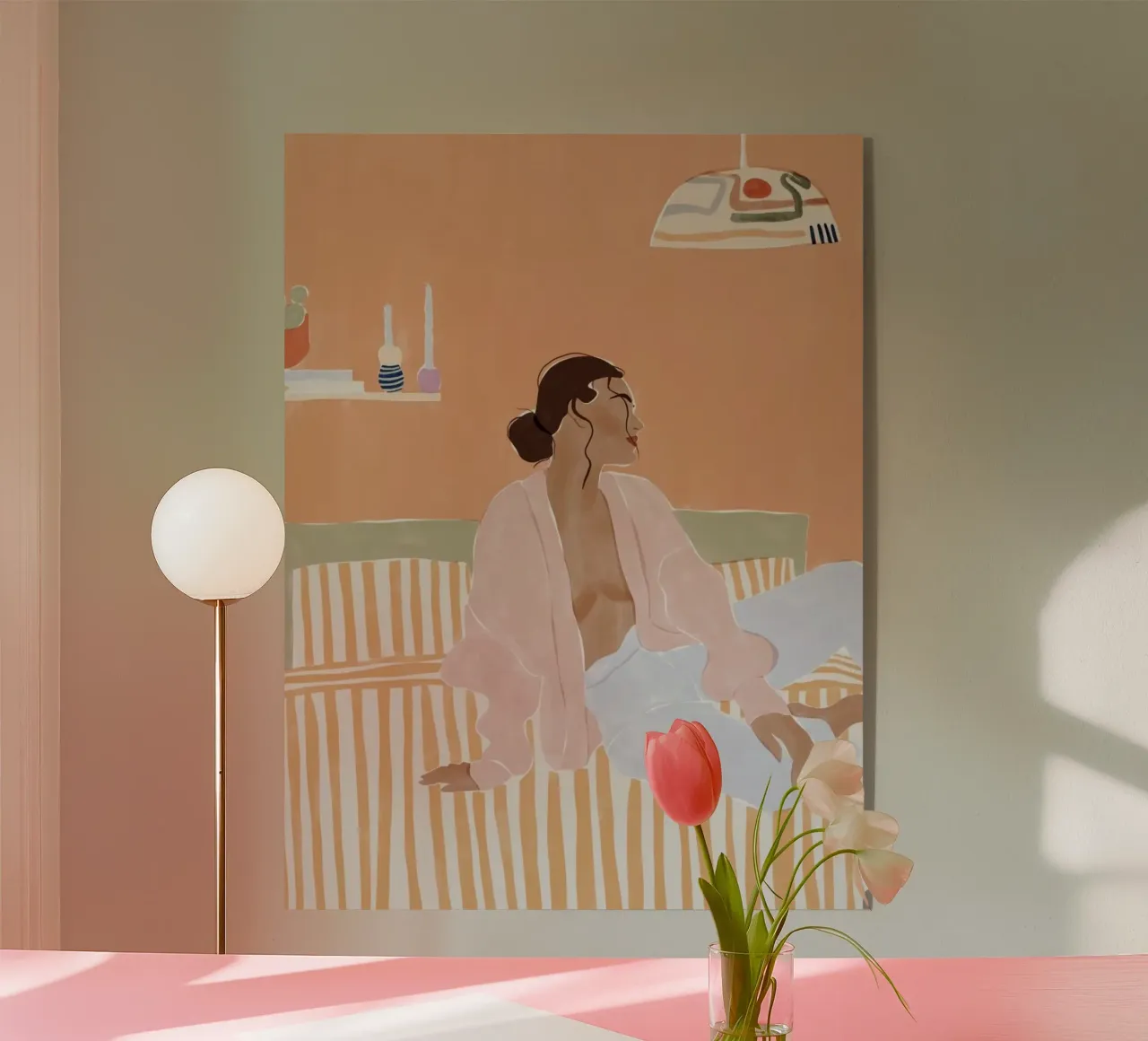 modello donna a righe plexiglass da Abigail Ellis