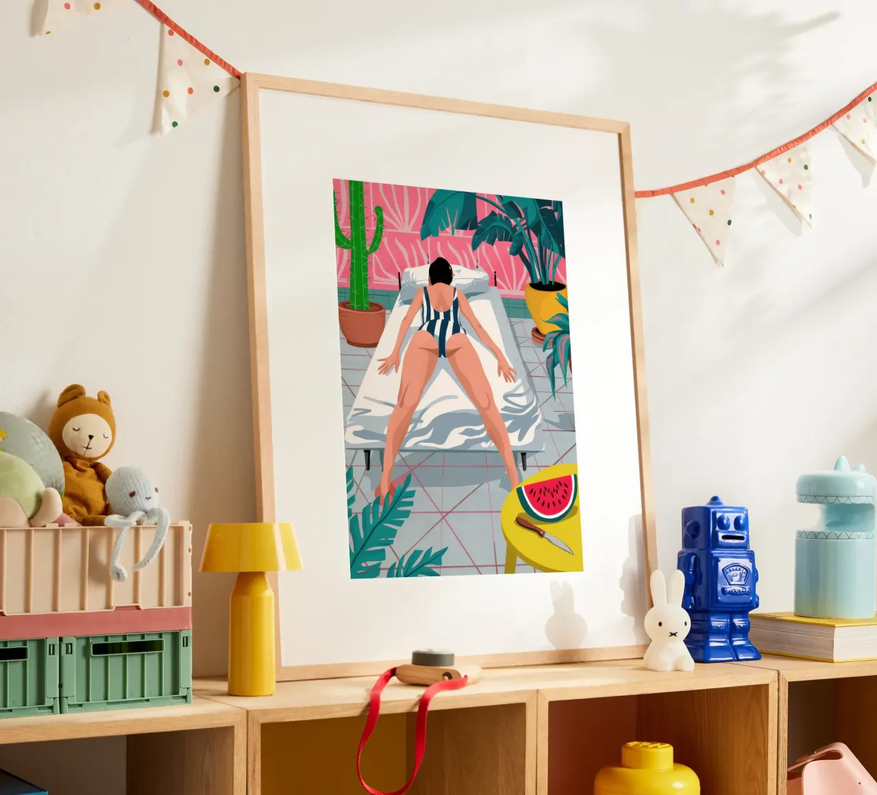 Riposo estivo in camera da letto poster con telaio in legno da Frosh Pallete