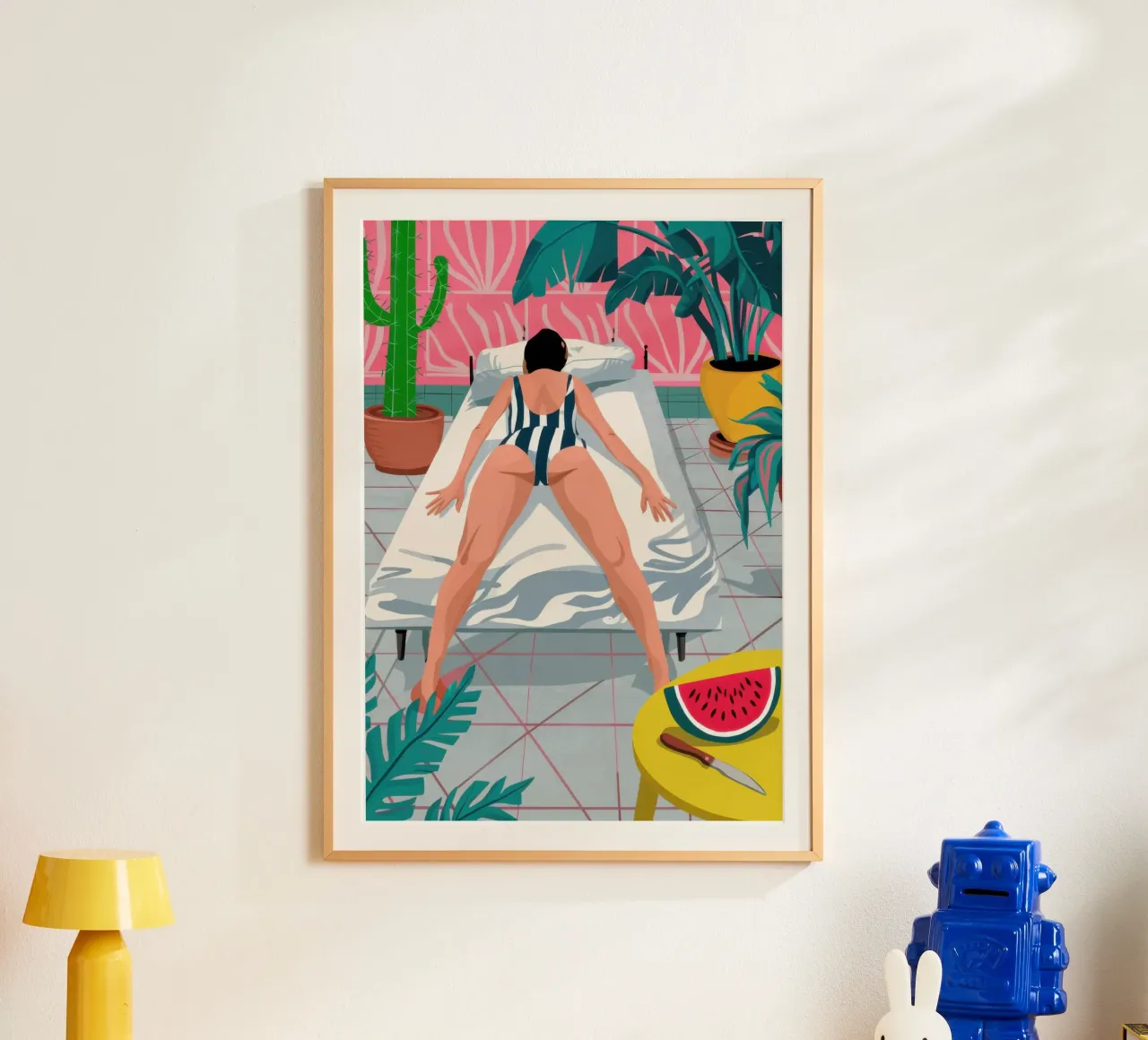 Riposo estivo in camera da letto poster con telaio in legno da Frosh Pallete