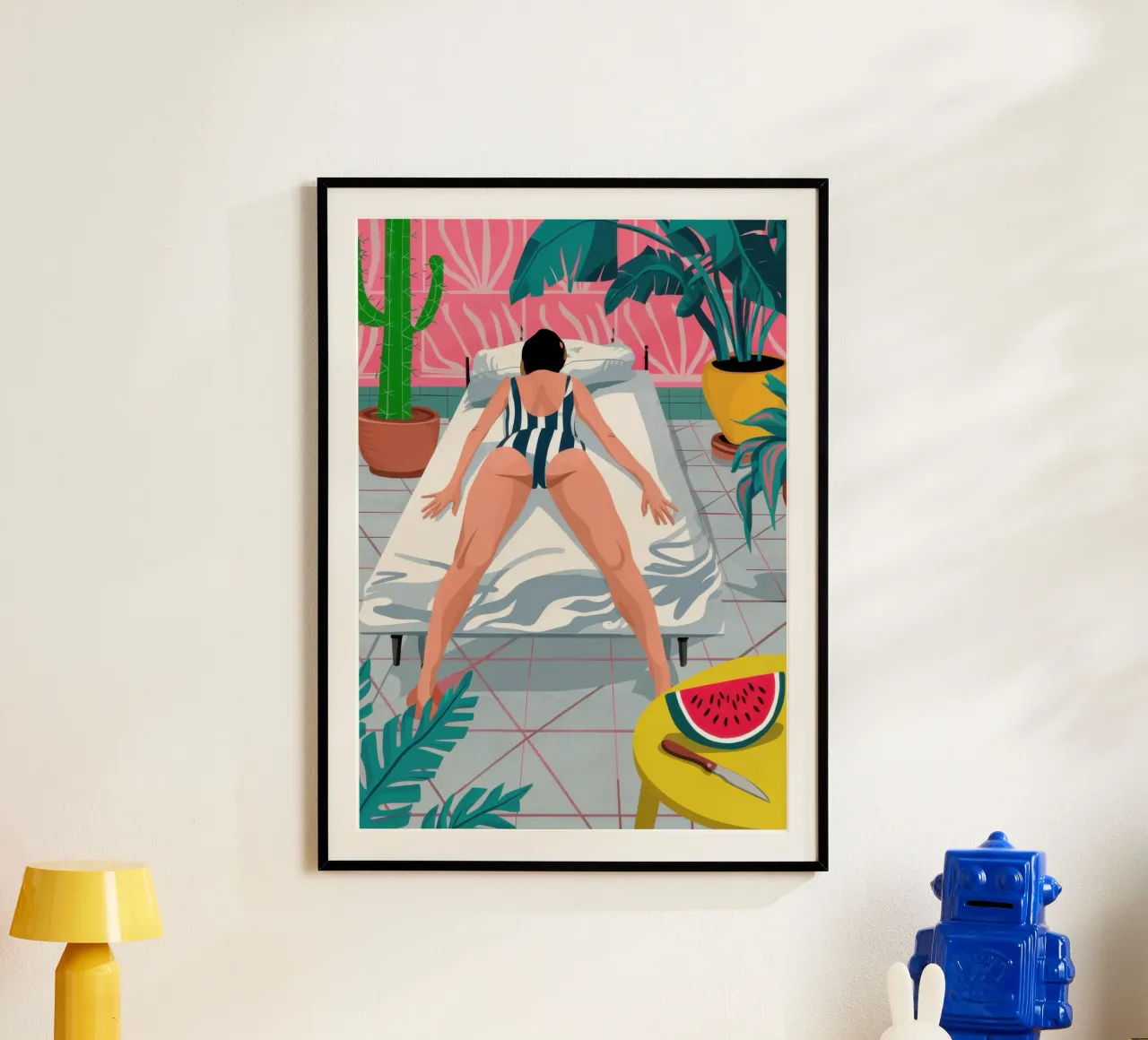 Riposo estivo in camera da letto poster con telaio in legno da Frosh Pallete