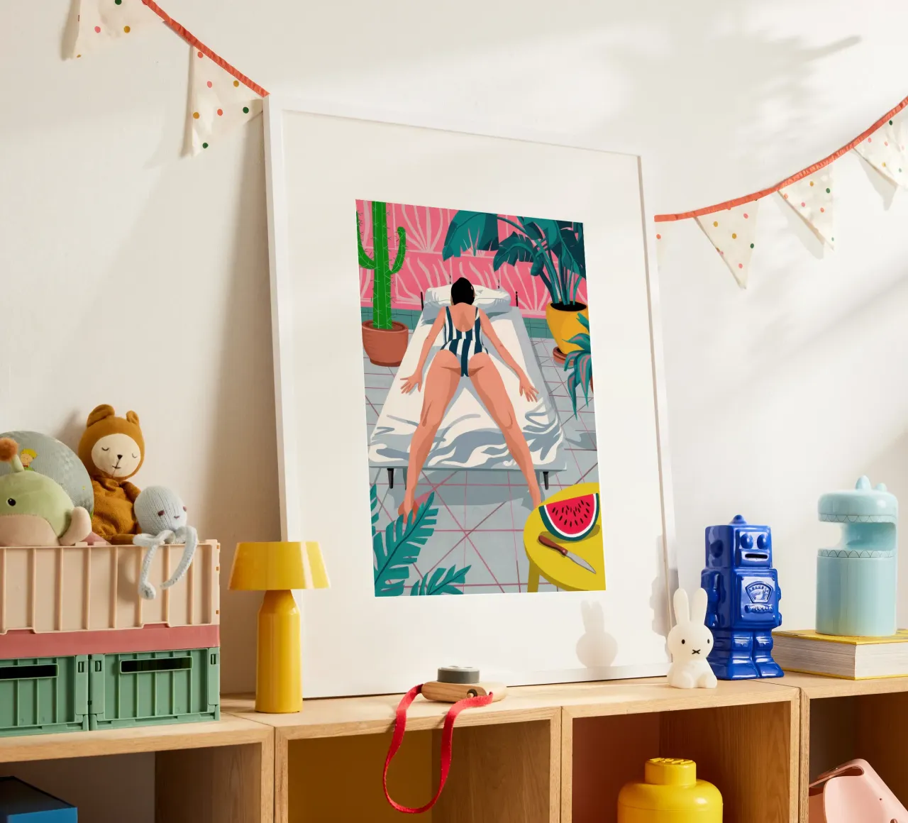 Riposo estivo in camera da letto poster con telaio in legno da Frosh Pallete