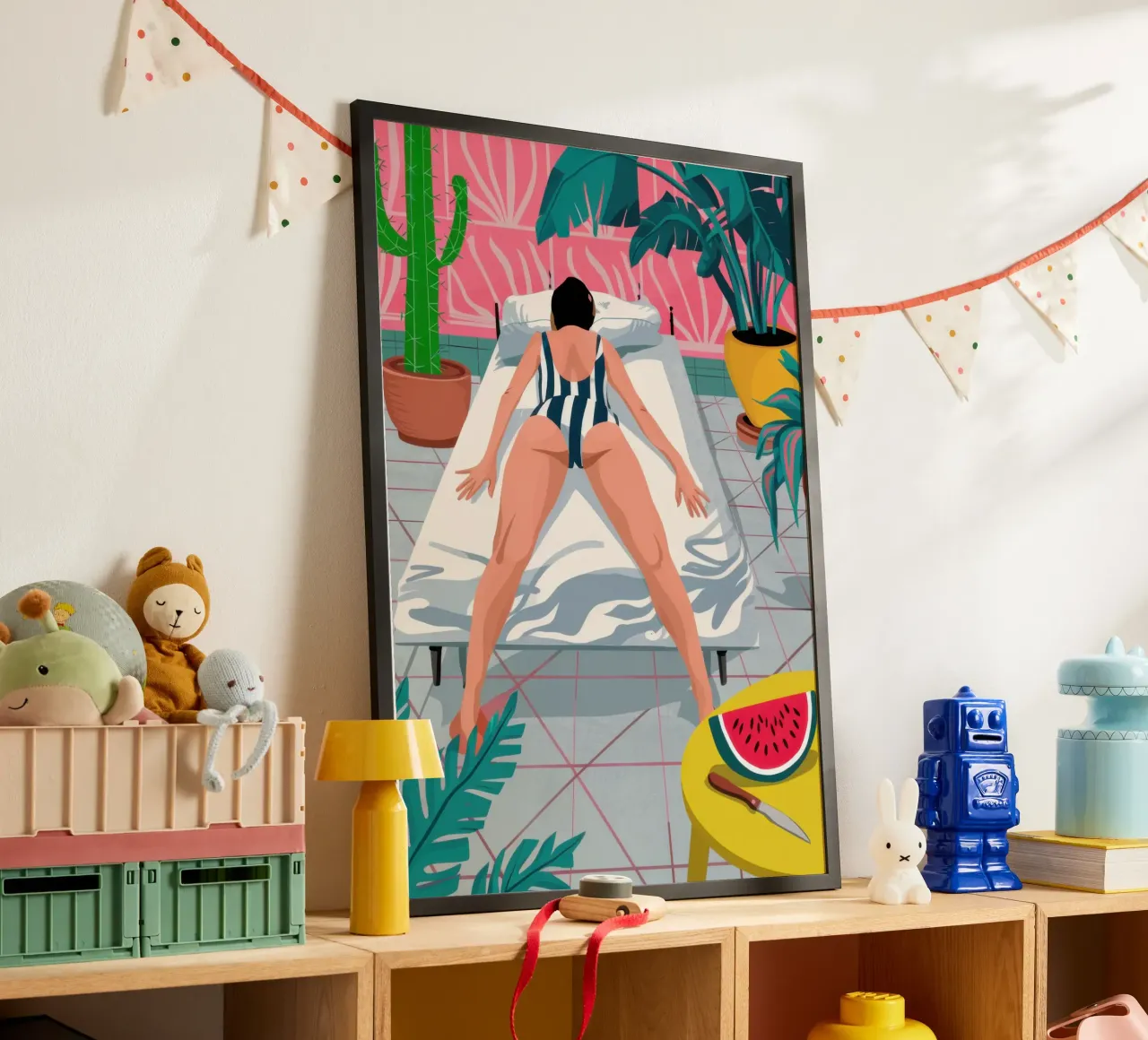 Riposo estivo in camera da letto poster con telaio in legno da Frosh Pallete