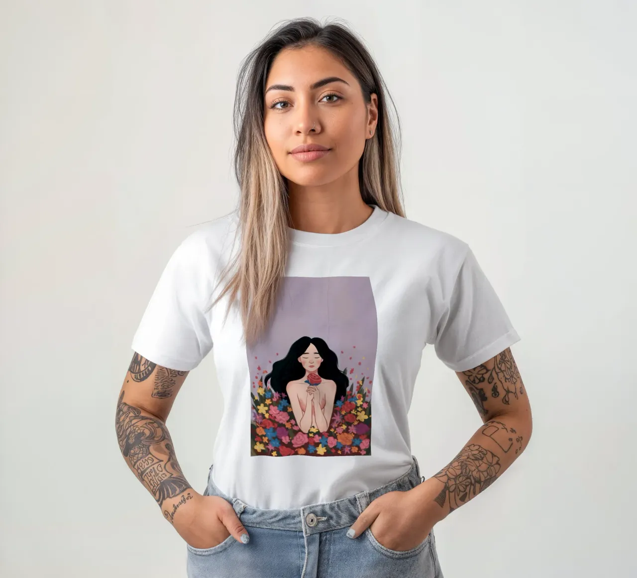 Donna in fiore t-shirt da Line Fable