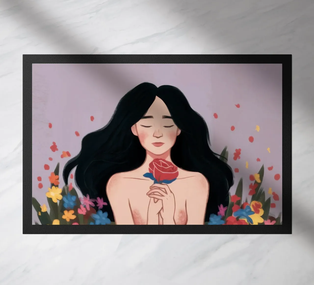 Donna in fiore zerbino da Line Fable