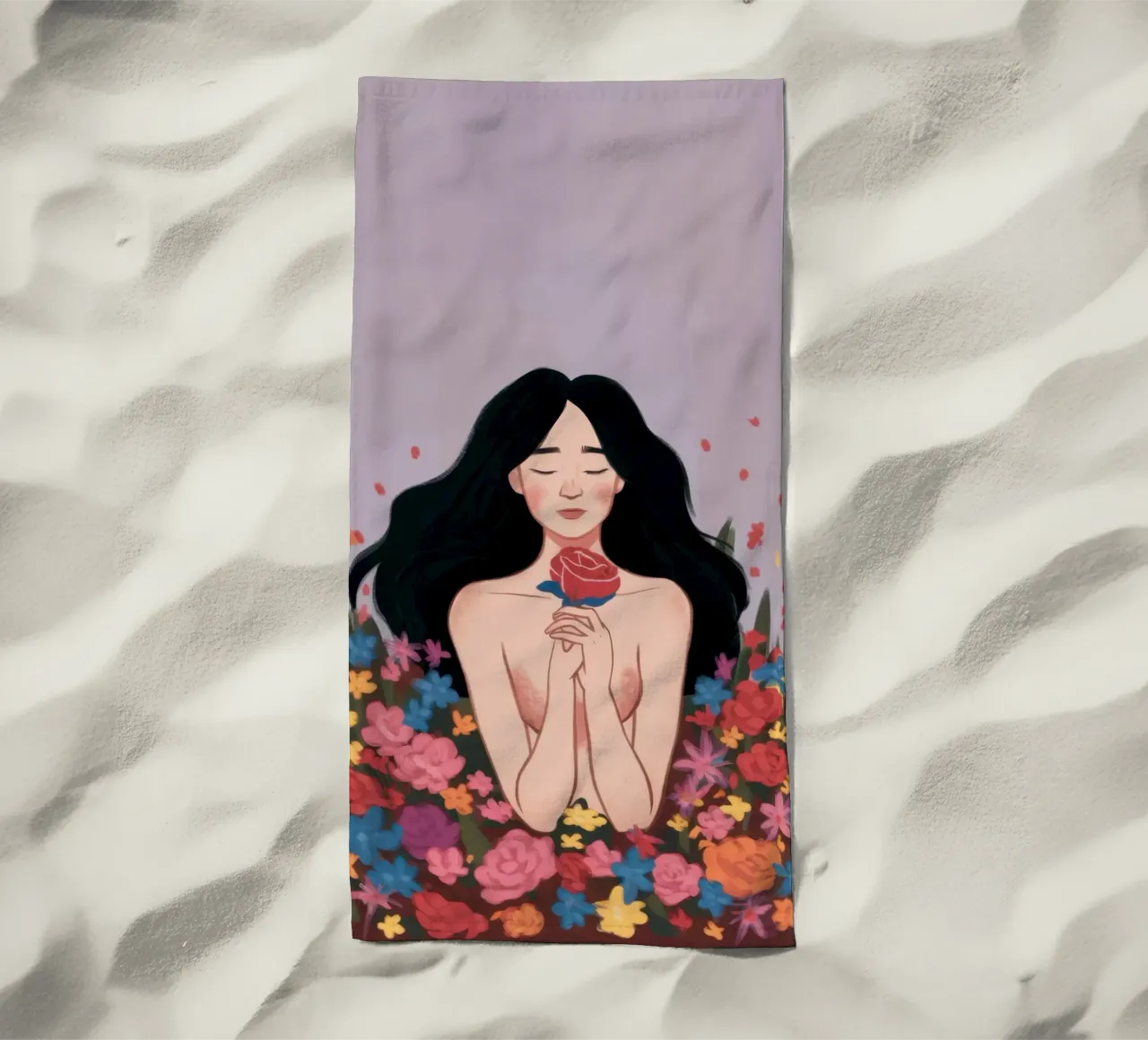 Donna in fiore telo mare da Line Fable