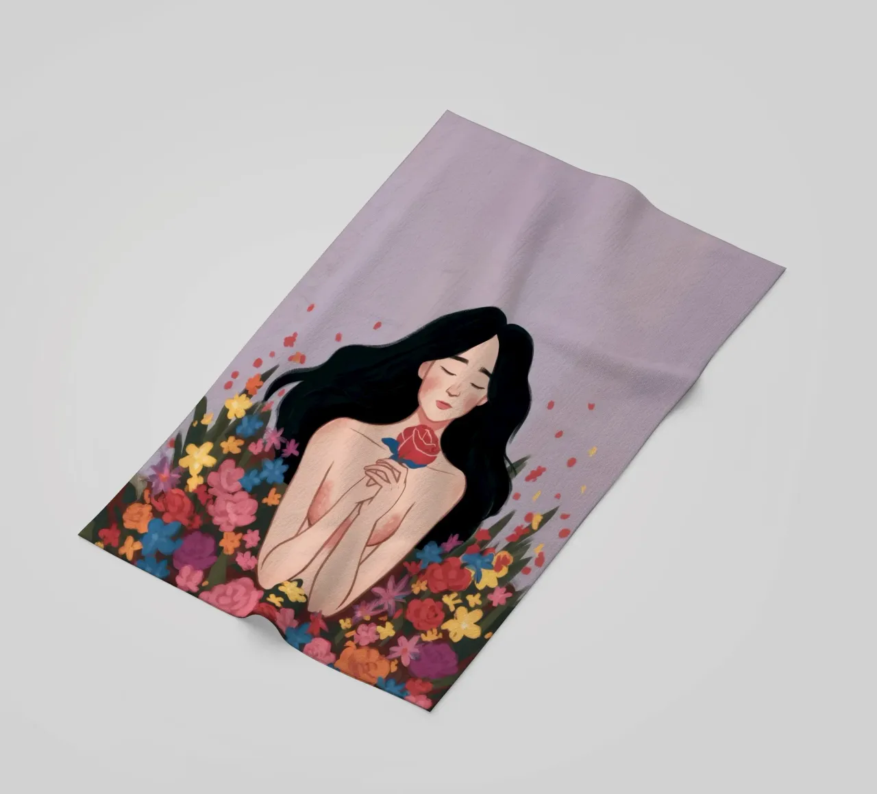 Donna in fiore telo mare da Line Fable