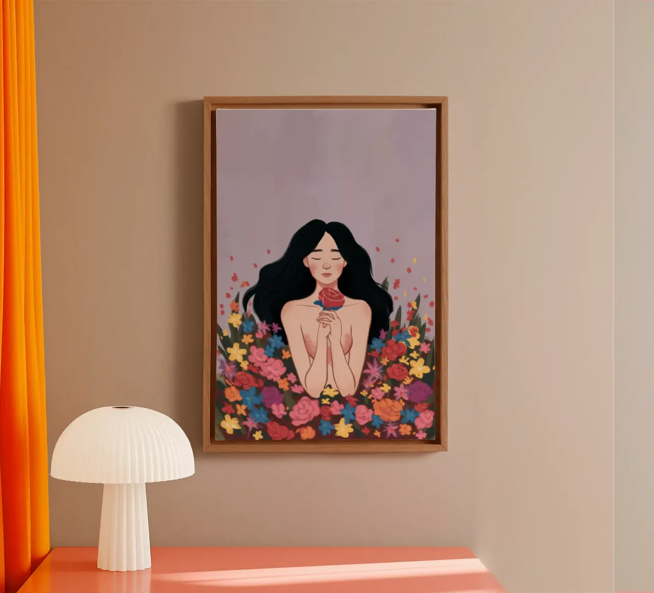 Vrouw in bloei canvas met Baklijst van Line Fable