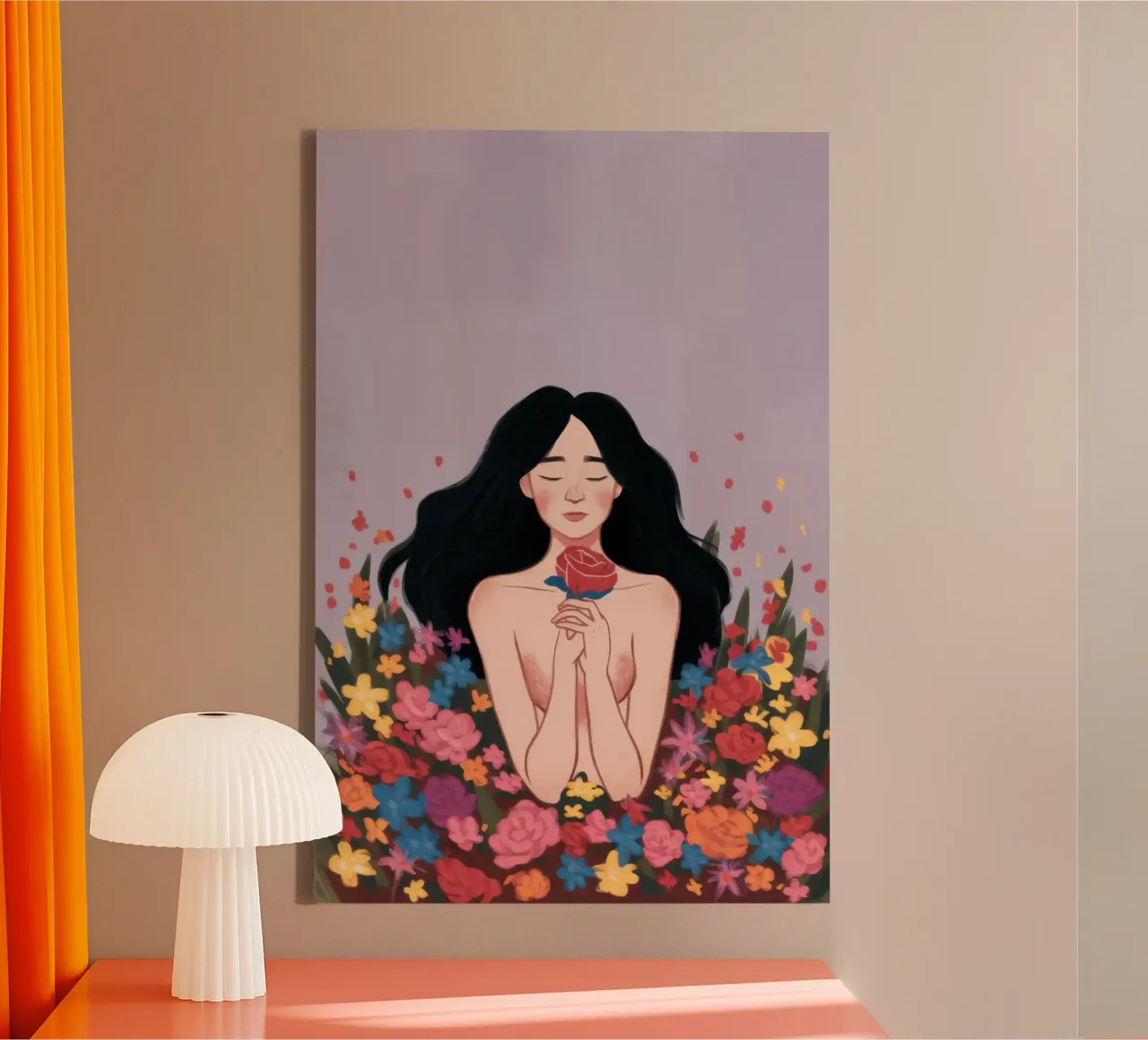 Vrouw in bloei canvas met Baklijst van Line Fable