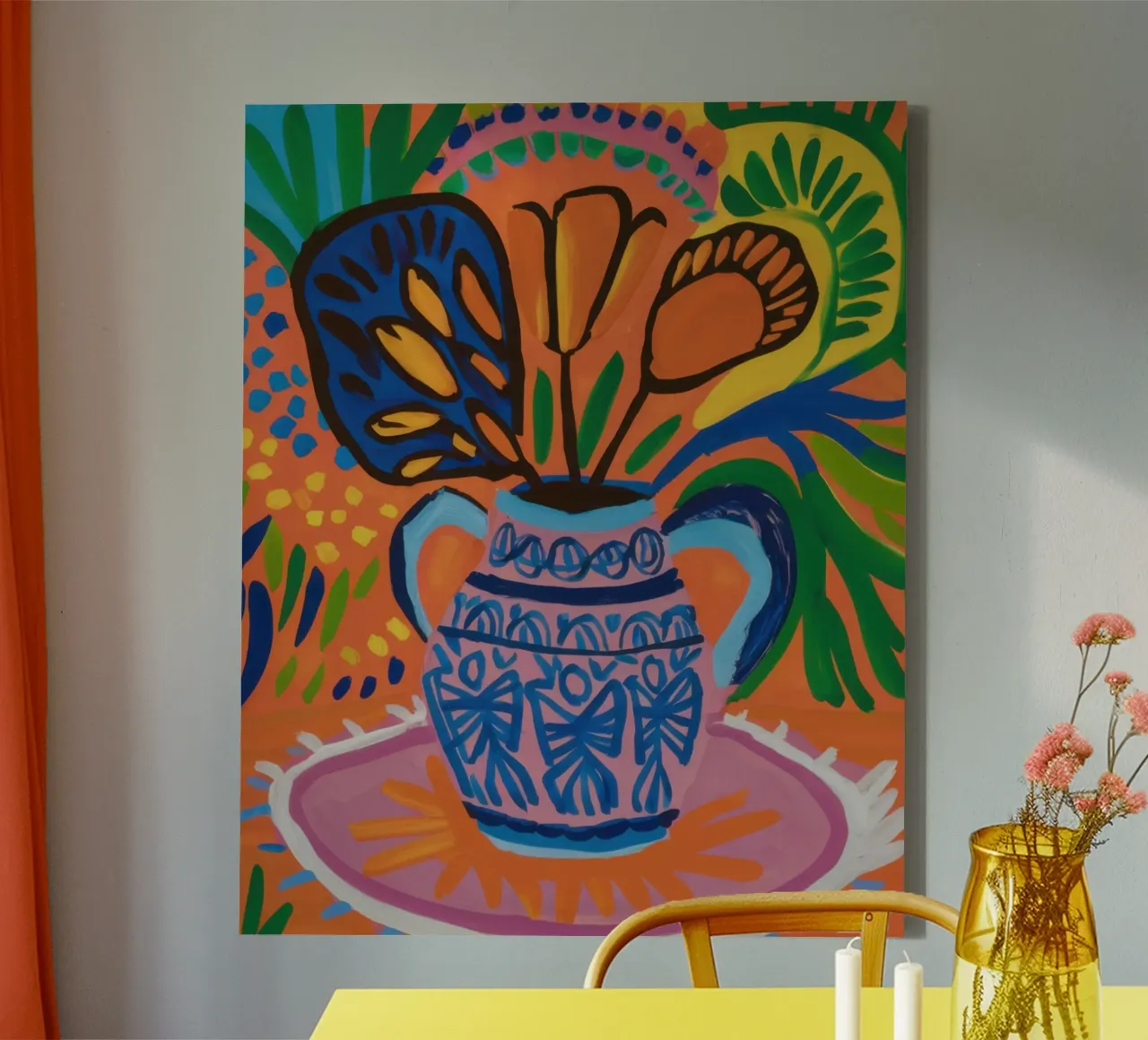 Abstract Bloemengekte canvas met Baklijst van Lunar Valentina