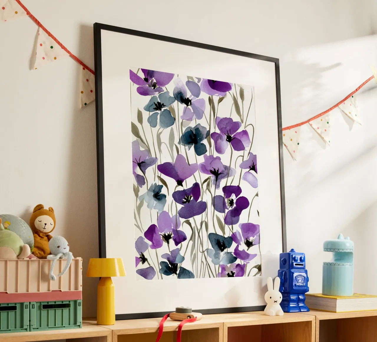 Cluster serali poster con telaio in legno da Sophia Calder Studio