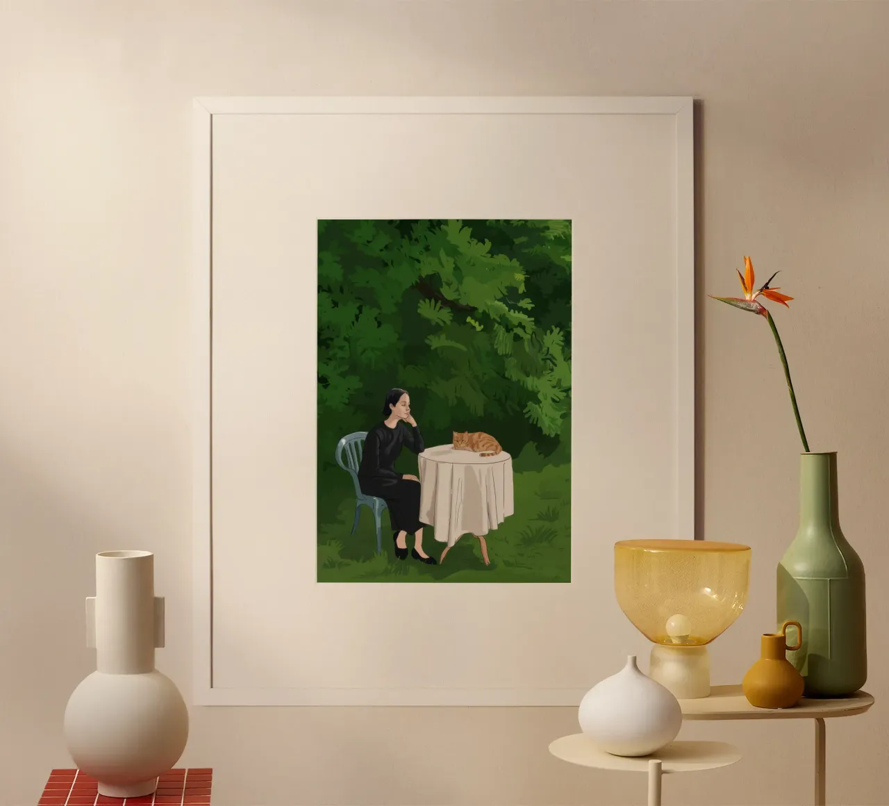 Tè pomeridiano in giardino poster con telaio in legno da Frosh Pallete
