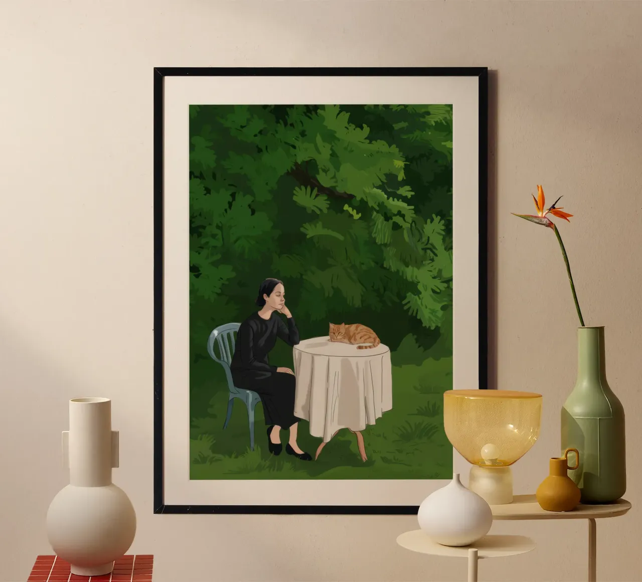 Tè pomeridiano in giardino poster con telaio in legno da Frosh Pallete