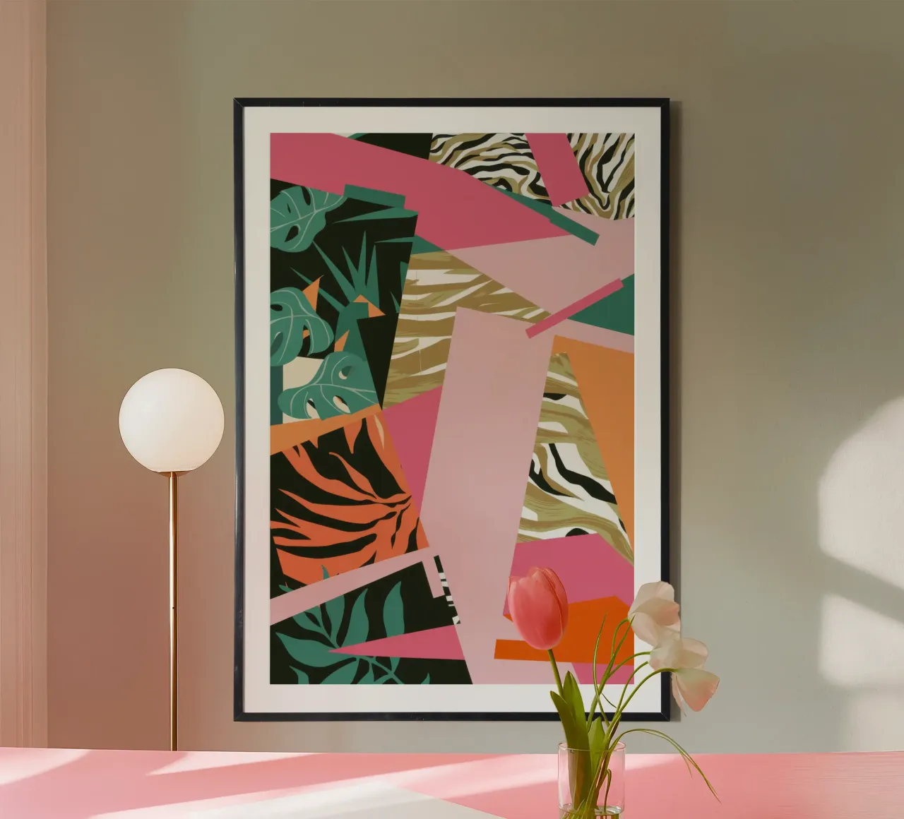 Collage van gefragmenteerd blad poster met aluminium frame van Line Fable