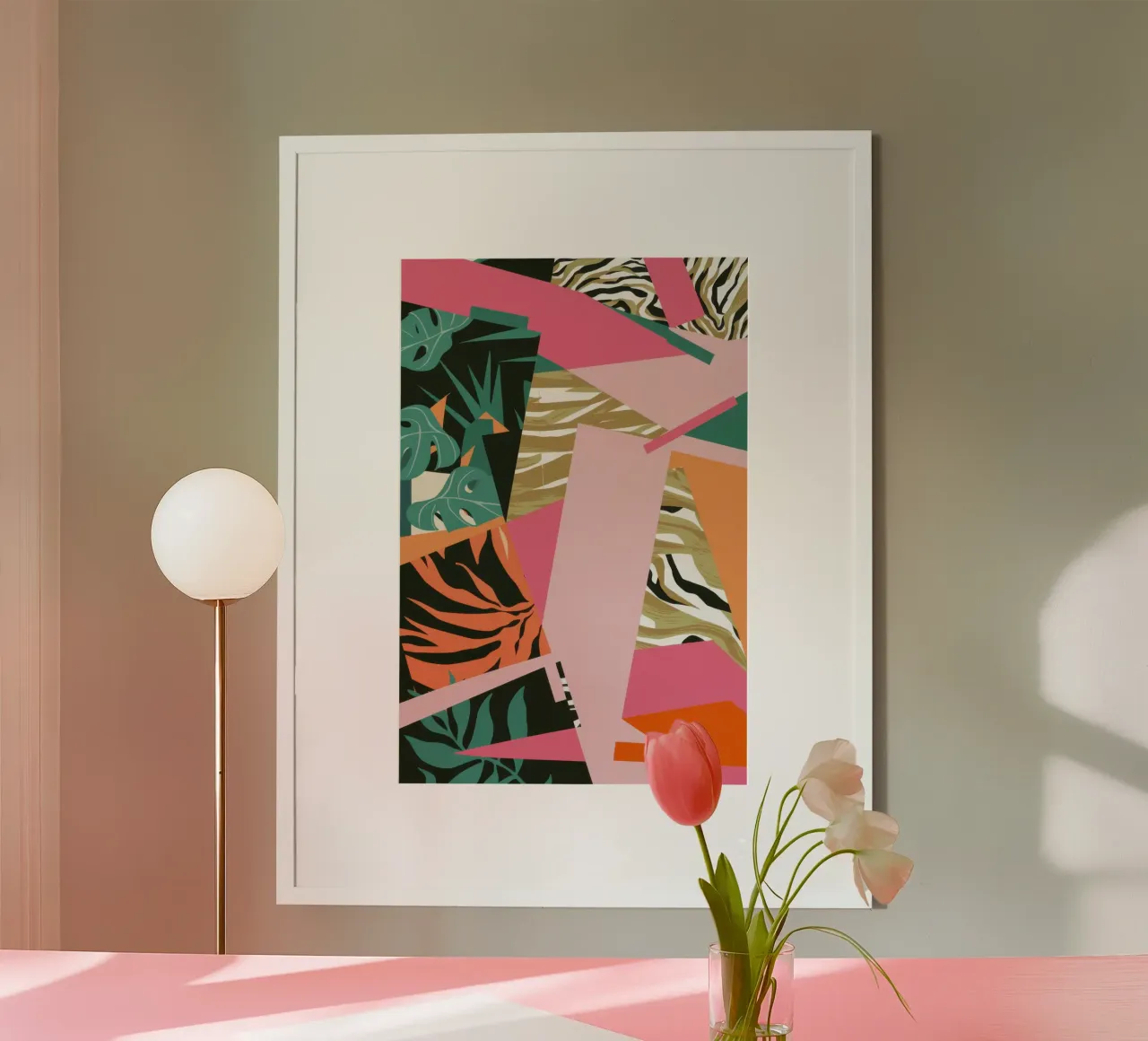 Collage van gefragmenteerd blad poster met aluminium frame van Line Fable