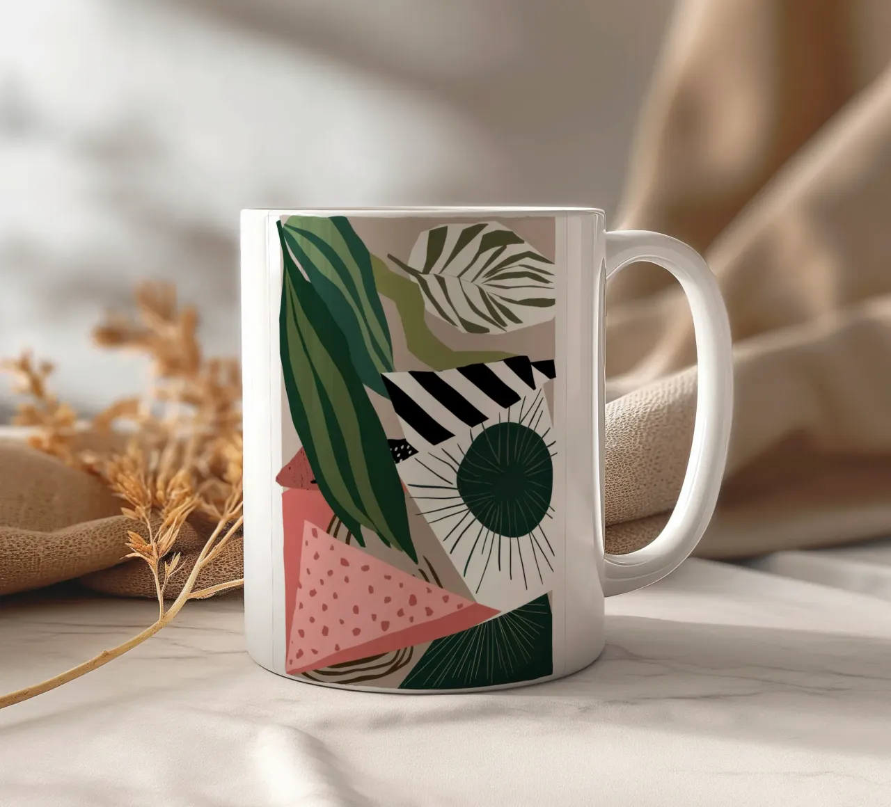 Composizione di foglie a strisce tazza in ceramica da Solar Paint