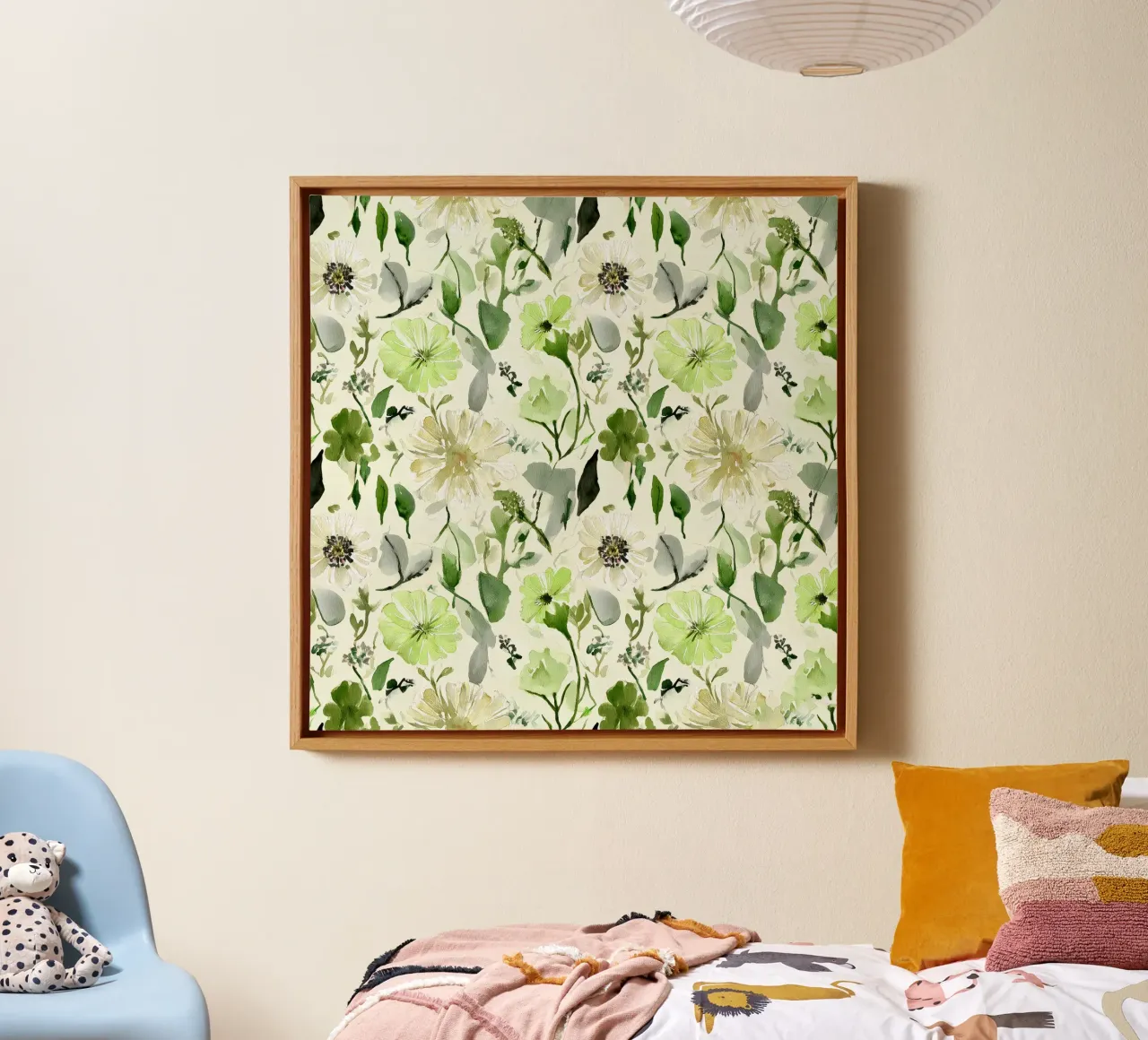 Lemon Leaf Pattern canvas with Floater frame by Sophia Calder Studio