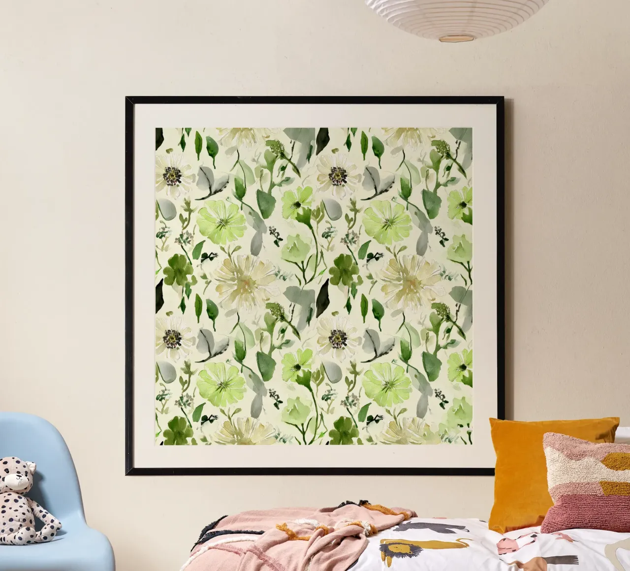 Motivo a foglia di limone poster con telaio in plastica da Sophia Calder Studio