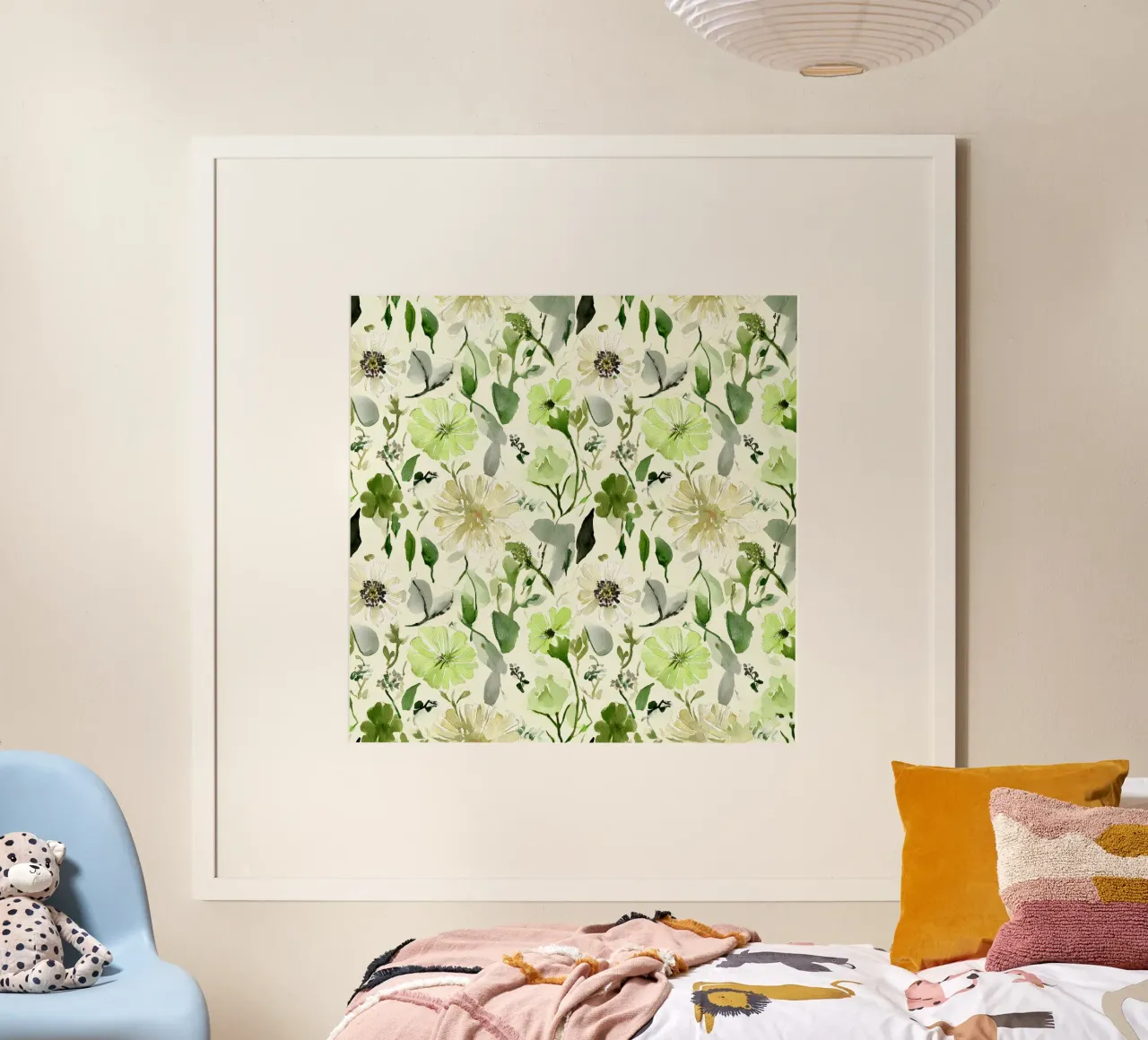 Motivo a foglia di limone poster con telaio in plastica da Sophia Calder Studio