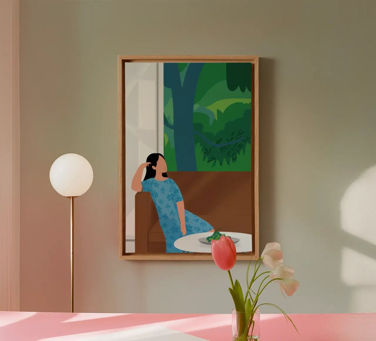 Quiet Window Contemplation canvas with Floater frame by Frosh Pallete