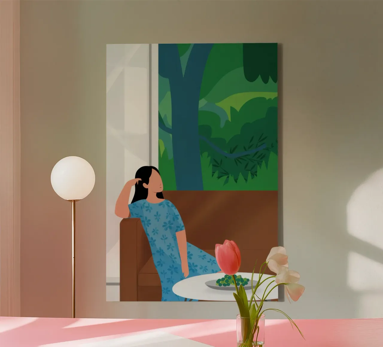 Quiet Window Contemplation canvas with Floater frame by Frosh Pallete