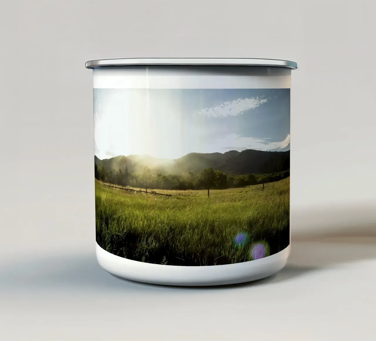 daytime meadow nature scene tazza in smalto da cofa home