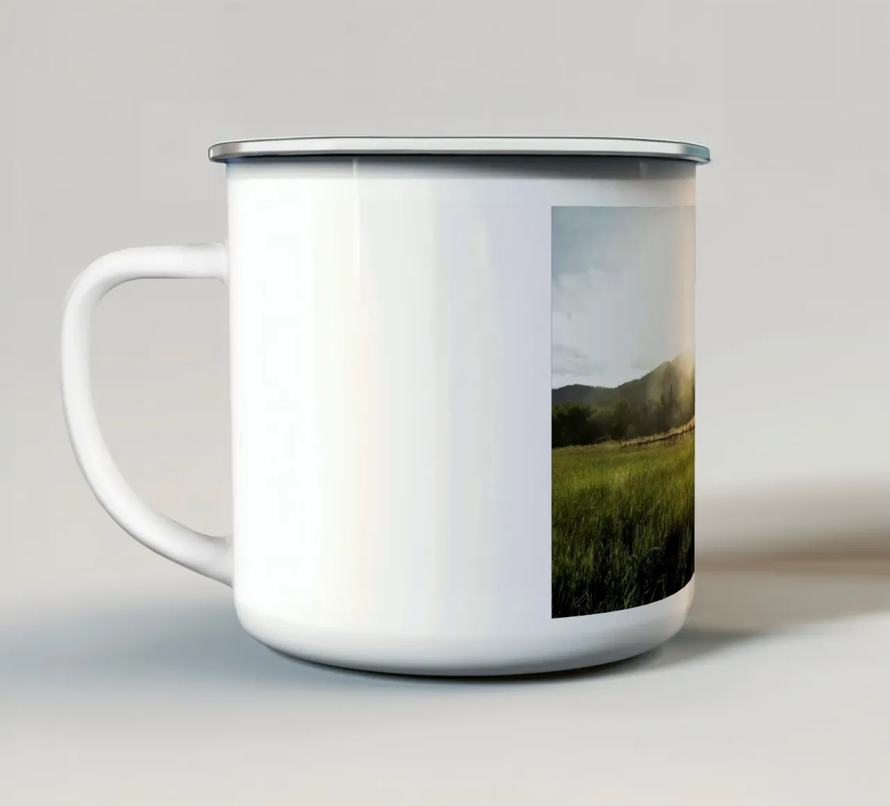 daytime meadow nature scene tazza in smalto da cofa home